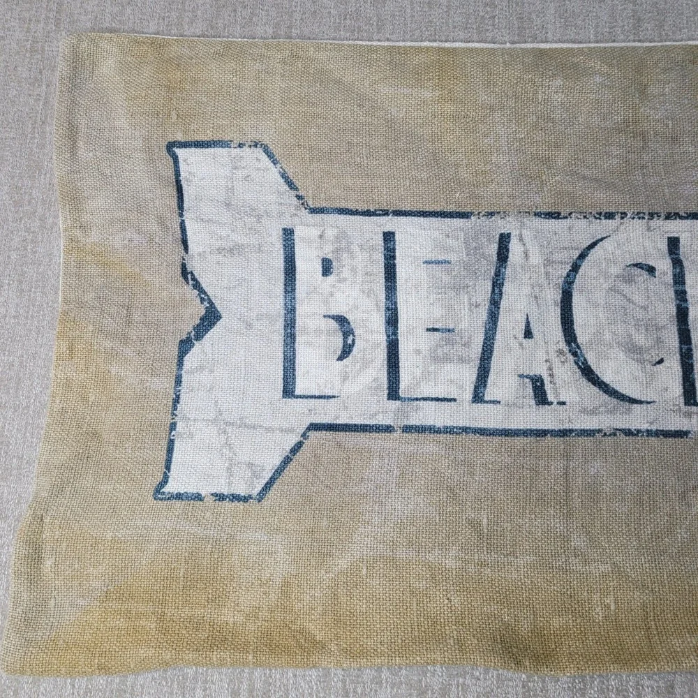 Pottery Barn Beach Arrow Lumbar Pillow Cover Tan Blue Coastal Farmhouse 16x26
